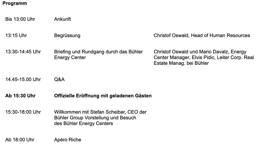 Erinnerung Einladung - Eröffnung des Bühler Energy Centers am 7. Juni 2023